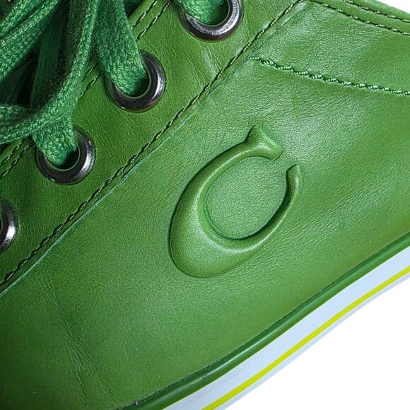COACH LEATHERWARE (3.5 / 5.5-6   ) Lime Green Leather Lace Up Sneakers - Picture 6 of 16